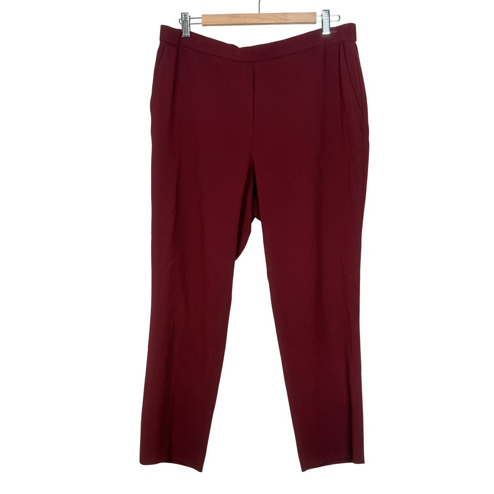 Theory Treeca Pull On‎ Admiral Crepe Pants Burgundy Size 14 Tapered Trousers